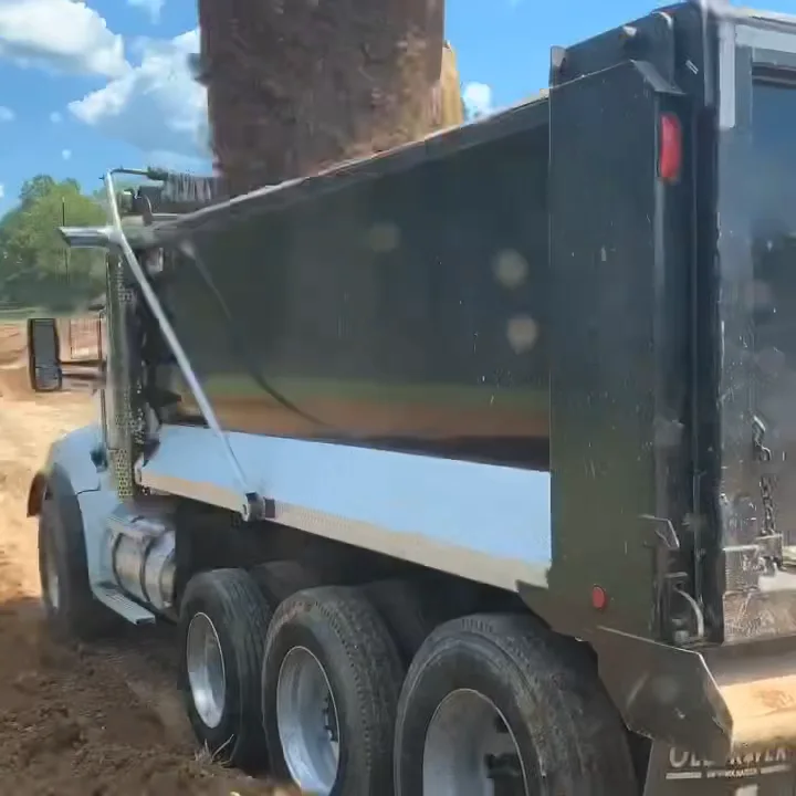 Excavator loading material into a dump truck.